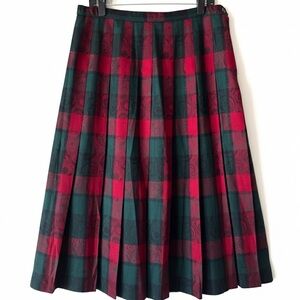Pendleton Vintage 90s Wool Jacquard Damask Plaid Pleated Skirt Red Green Sz 16